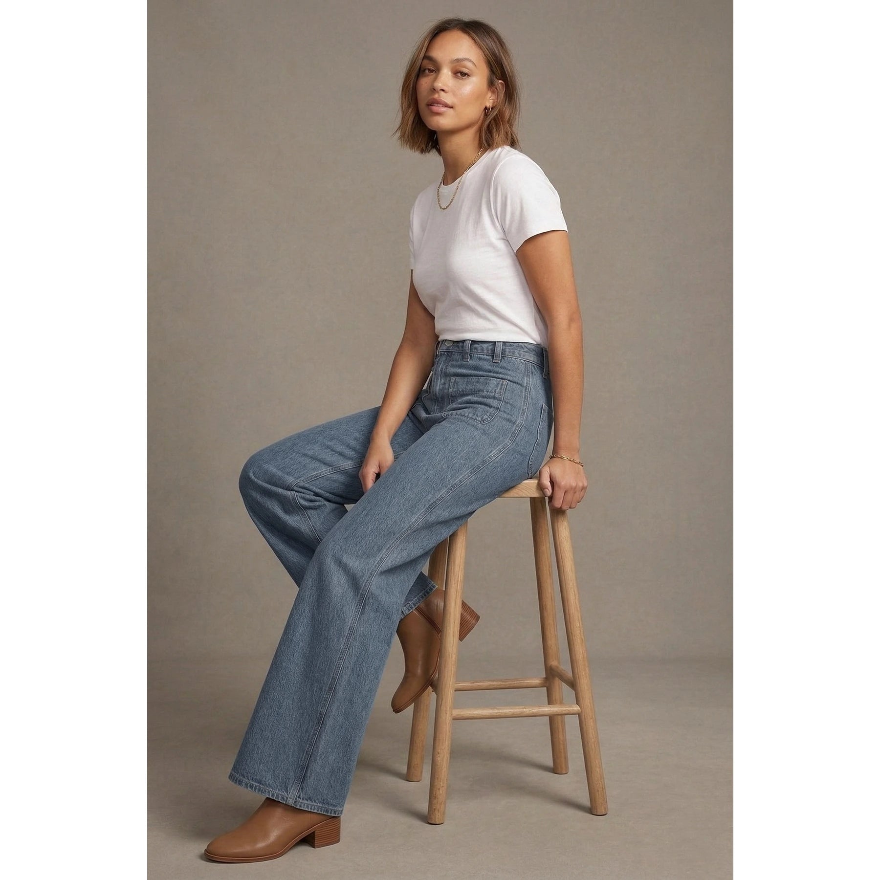 Mid Blue Patch Pocket Wide Leg Jeans | Montivo Pakistan