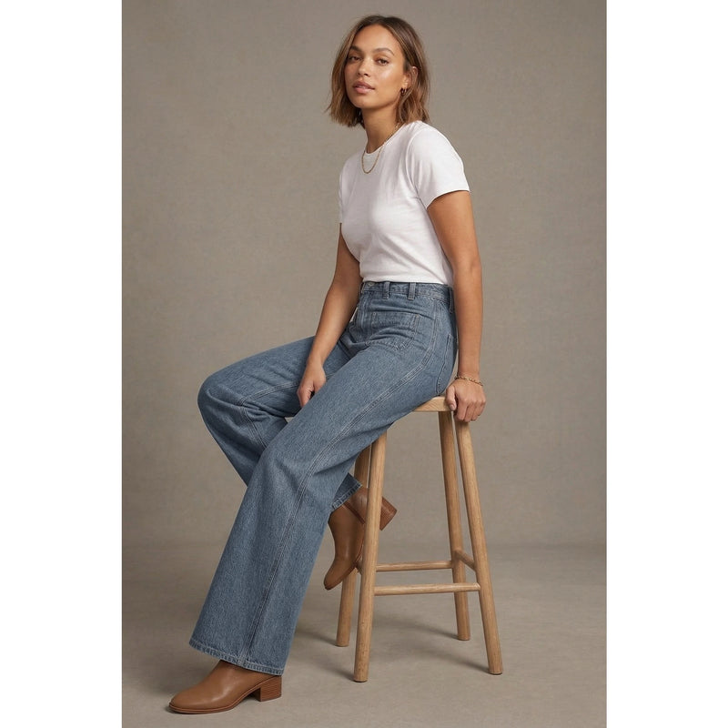 Mid Blue Patch Pocket Wide Leg Jeans | Montivo Pakistan