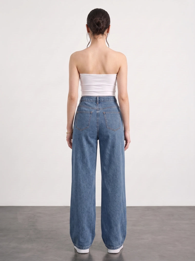 Mid Blue Patch Pocket Wide Leg Jeans | Montivo Pakistan