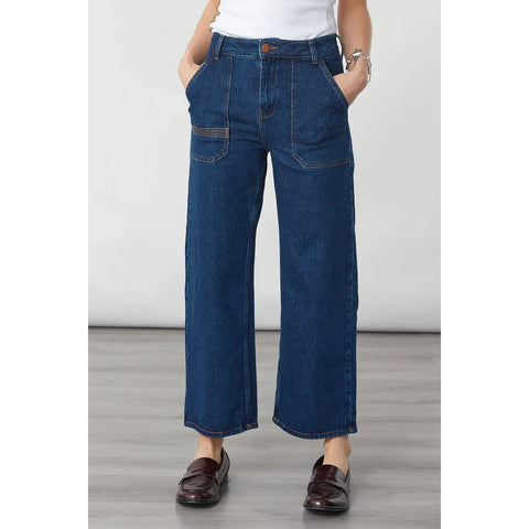 Dark Blue Cropped Wide Leg Jeans | Montivo Pakistan