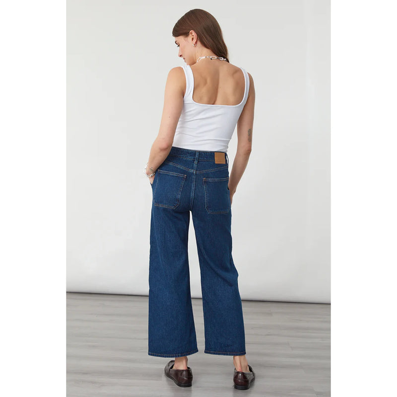 Dark Blue Cropped Wide Leg Jeans | Montivo Pakistan