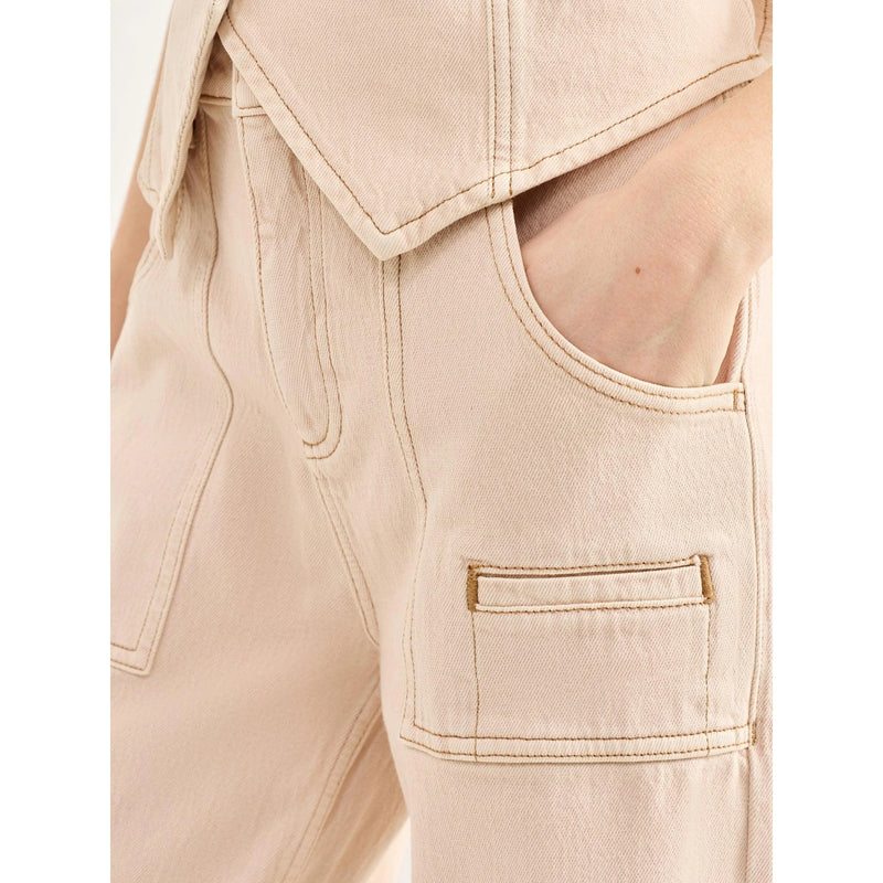 Ecru Wide Leg Jeans | Montivo Pakistan