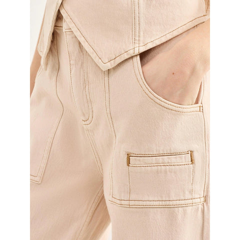 Ecru Wide Leg Jeans | Montivo Pakistan