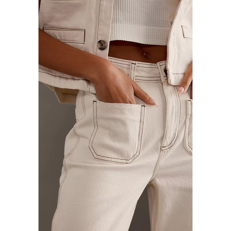 Ecru Wide Leg Front Pocket Jeans | Montivo Pakistan
