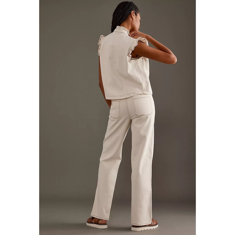 Ecru Wide Leg Front Pocket Jeans | Montivo Pakistan