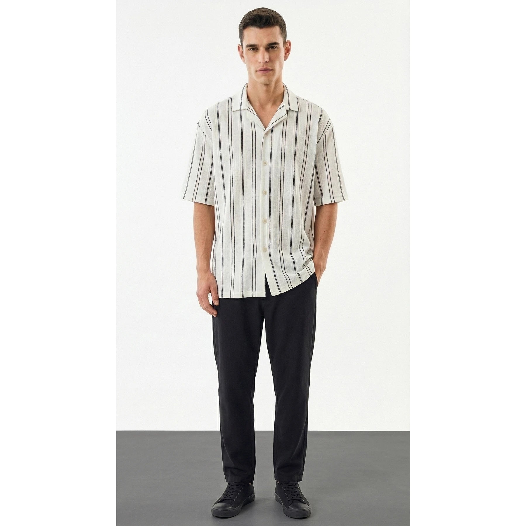 Stark Pinstripe Cuban Oversized Shirt | Montivo Pakistan
