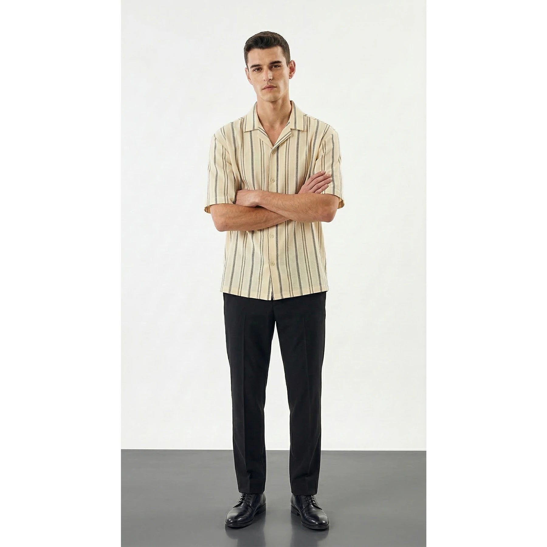 Textured Wheat Stripe Cuban Oversized Shirt | Montivo Pakistan