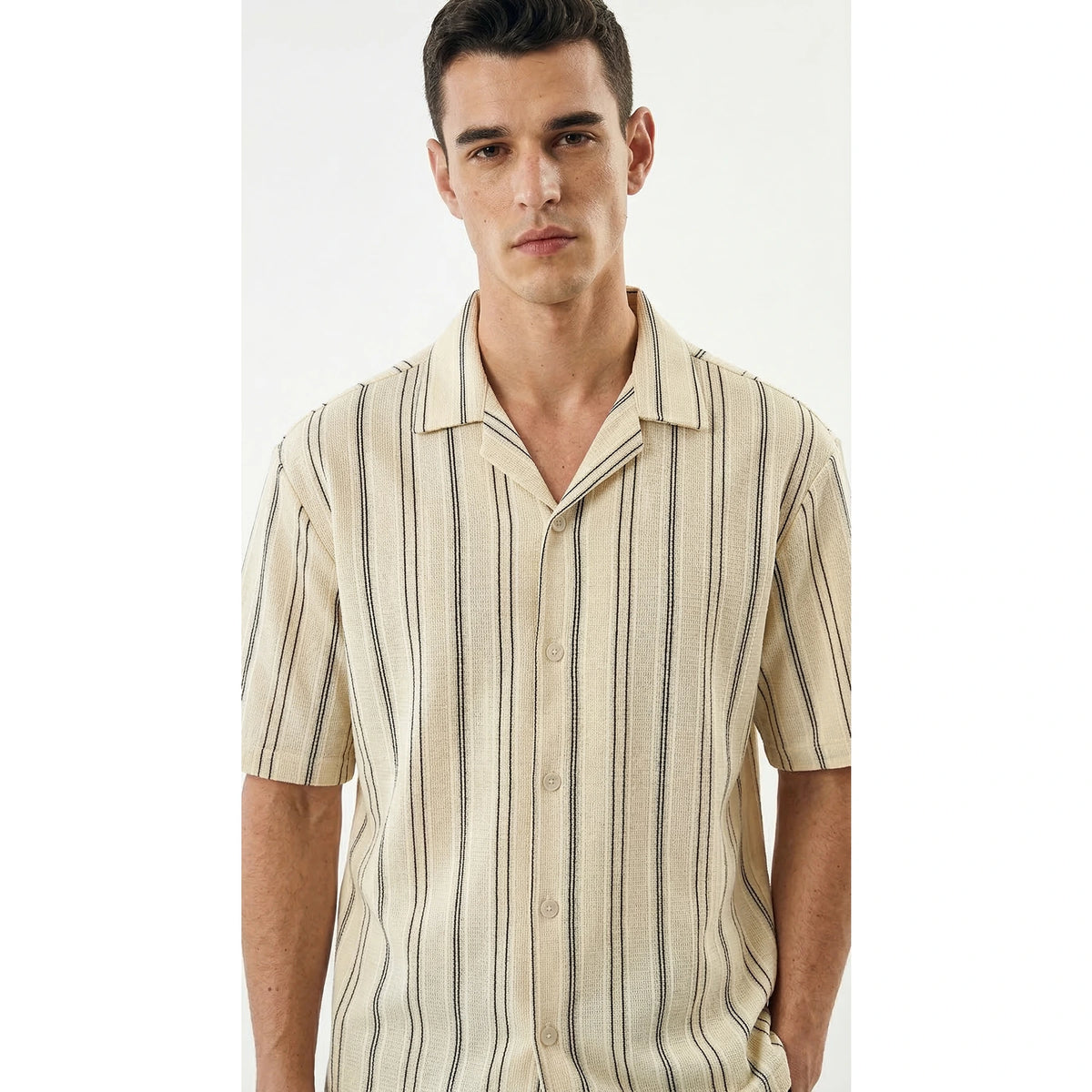Textured Wheat Stripe Cuban Oversized Shirt | Montivo Pakistan