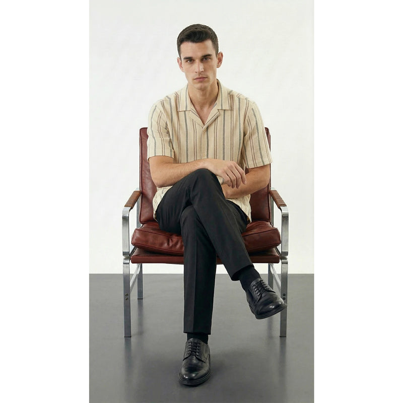 Textured Wheat Stripe Cuban Oversized Shirt | Montivo Pakistan