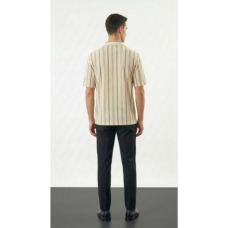 Textured Wheat Stripe Cuban Oversized Shirt | Montivo Pakistan