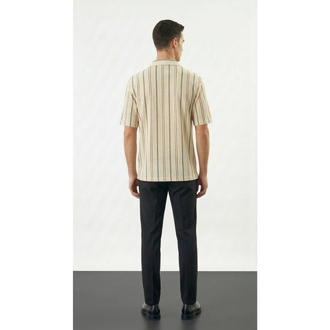Textured Wheat Stripe Cuban Oversized Shirt | Montivo Pakistan