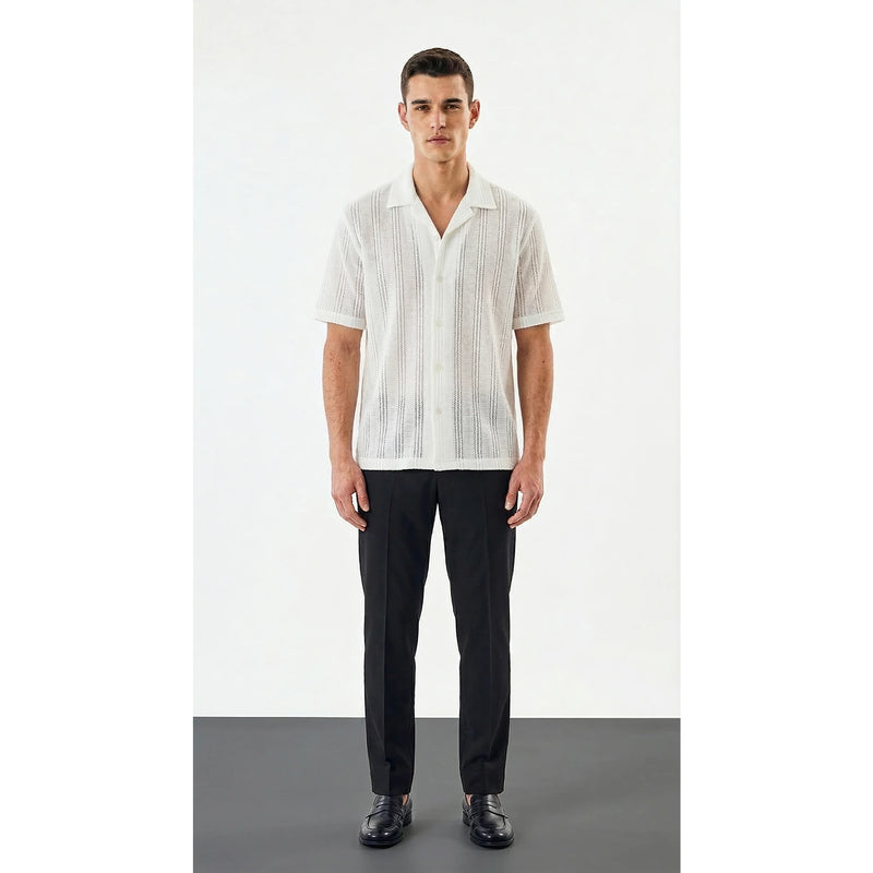 White Crochet Knit Cuban Shirt | Montivo Pakistan