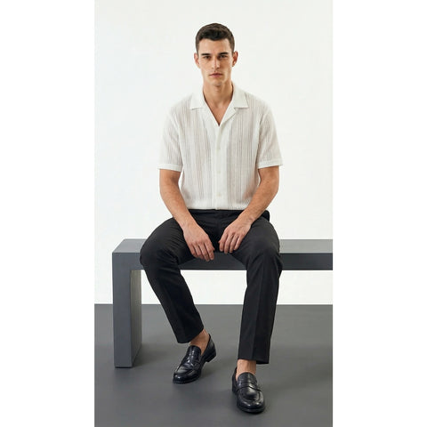 White Crochet Knit Cuban Shirt