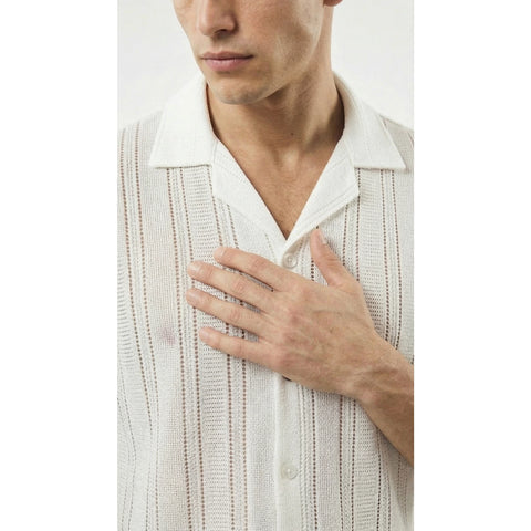 White Crochet Knit Cuban Shirt