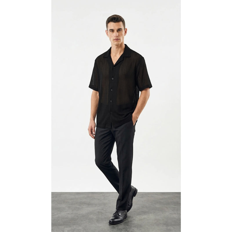 Black Crochet Knit Cuban Shirt | Montivo Pakistan