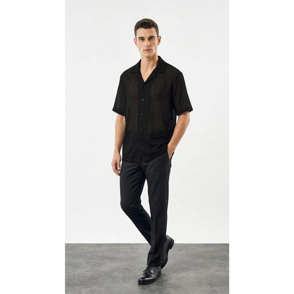 Black Crochet Knit Cuban Shirt | Montivo Pakistan
