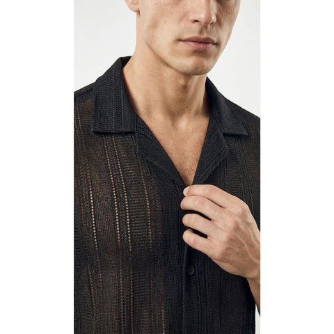 Black Crochet Knit Cuban Shirt