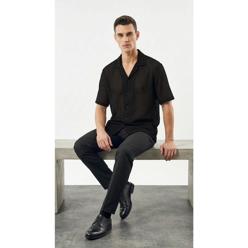Black Crochet Knit Cuban Shirt | Montivo Pakistan