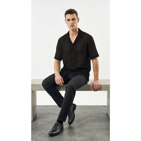 Black Crochet Knit Cuban Shirt | Montivo Pakistan