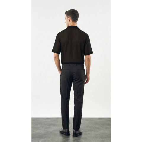 Black Crochet Knit Cuban Shirt