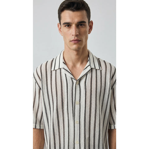 White Artisan Crochet Cuban Shirt | Montivo Pakistan