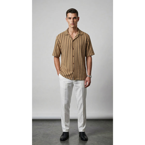 Vintage Khaki Crochet Cuban Shirt | Montivo Pakistan