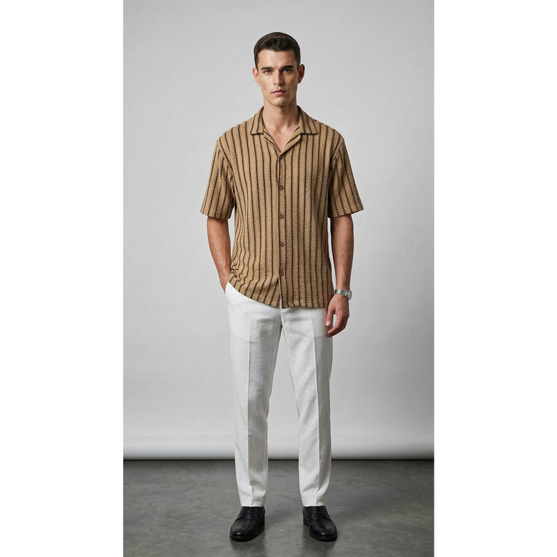 Vintage Khaki Crochet Cuban Shirt | Montivo Pakistan
