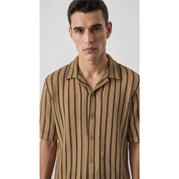Vintage Khaki Crochet Cuban Shirt | Montivo Pakistan