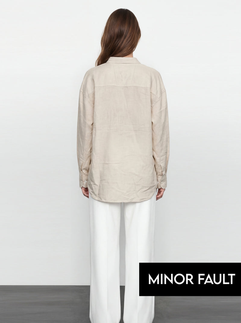(Minor Fault) Beige Irish Linen Overized Shirt | Montivo Pakistan