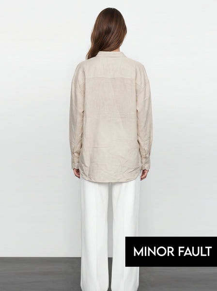 (Minor Fault) Beige Irish Linen Overized Shirt | Montivo Pakistan