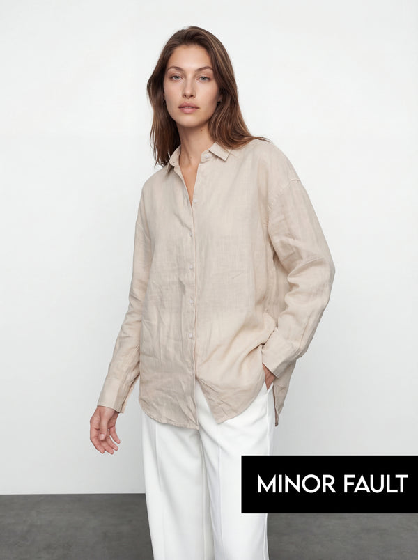 (Minor Fault) Beige Irish Linen Overized Shirt | Montivo Pakistan