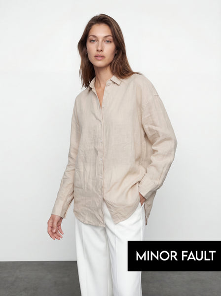 (Minor Fault) Beige Irish Linen Overized Shirt | Montivo Pakistan