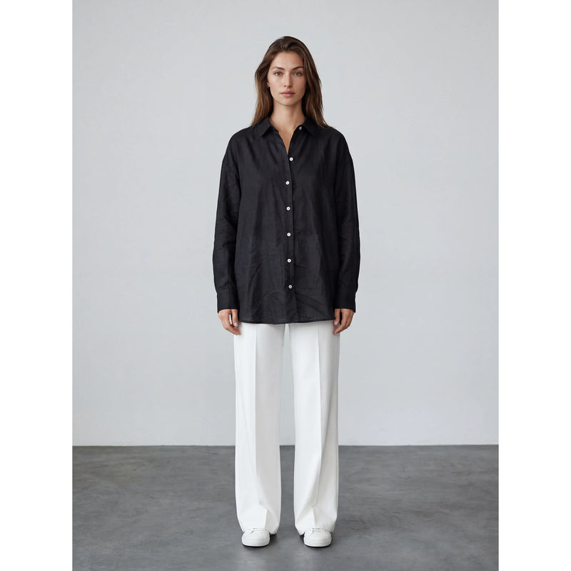 Black Irish Linen Overized Shirt | Montivo Pakistan