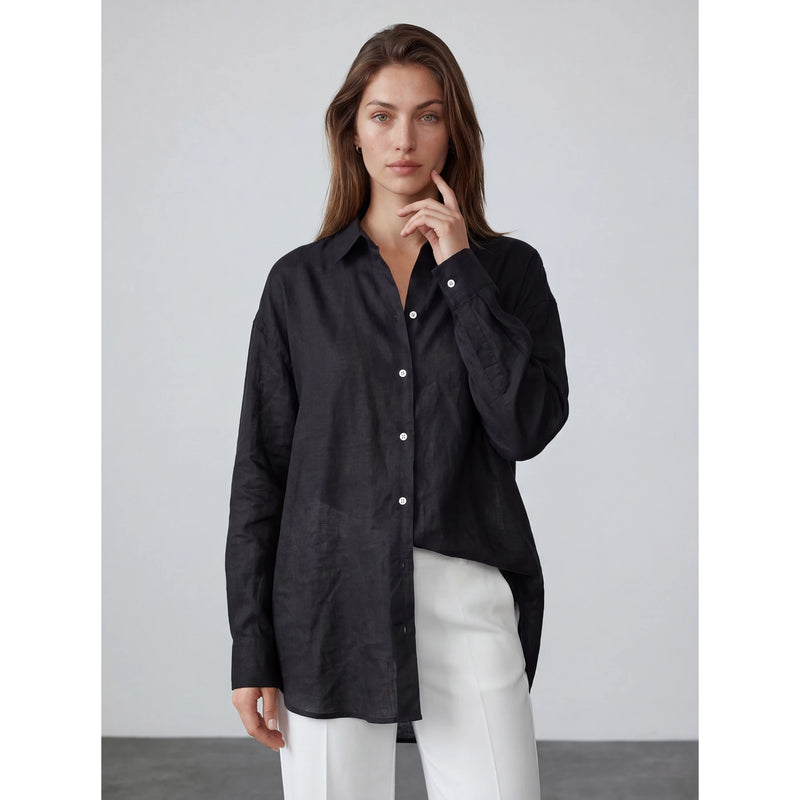 Black Irish Linen Overized Shirt | Montivo Pakistan