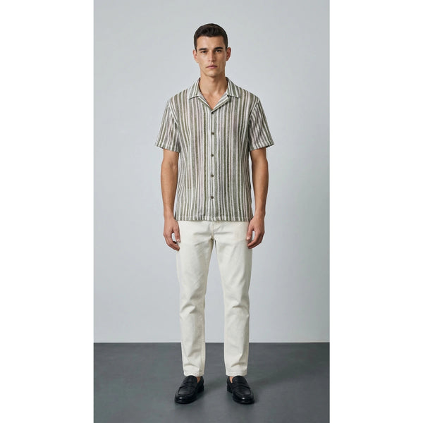 Green Crochet Stripes Shirt | Montivo Pakistan