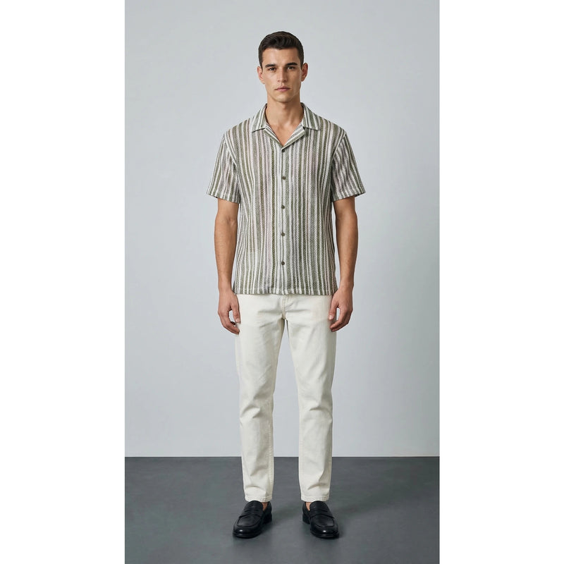 Green Crochet Stripes Shirt | Montivo Pakistan