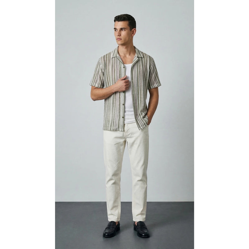 Green Crochet Stripes Shirt | Montivo Pakistan