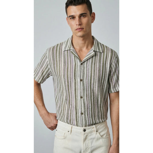 Green Crochet Stripes Shirt