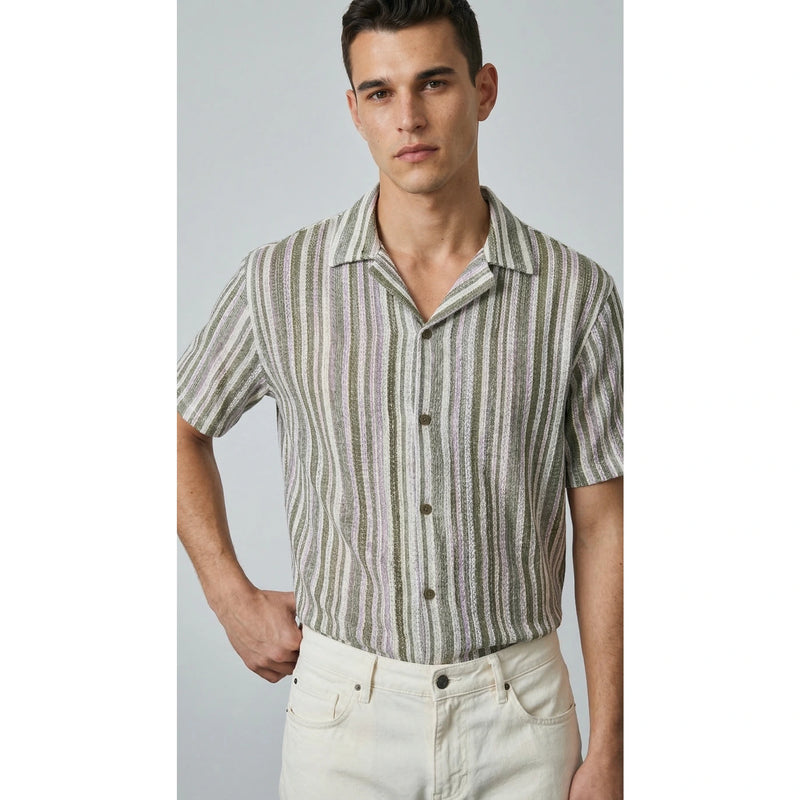 Green Crochet Stripes Shirt | Montivo Pakistan