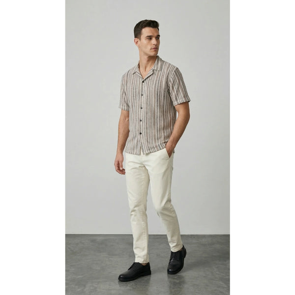 Beige Crochet Stripes Shirt | Montivo Pakistan