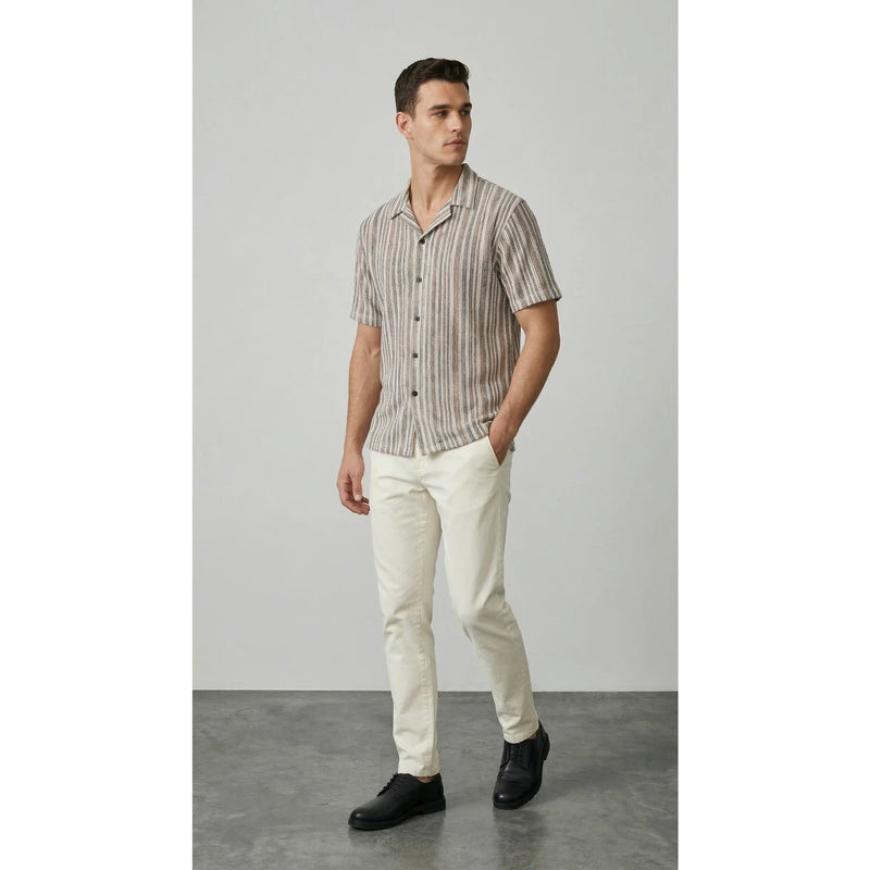 Beige Crochet Stripes Shirt | Montivo Pakistan