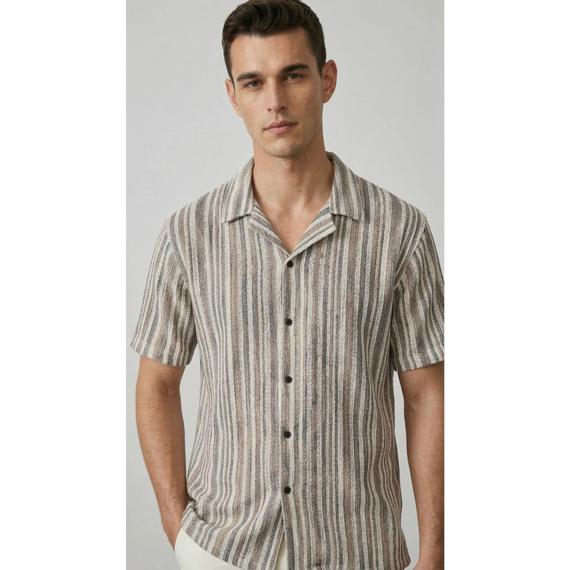 Beige Crochet Stripes Shirt | Montivo Pakistan