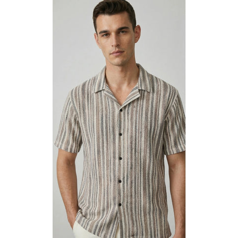 Beige Crochet Stripes Shirt