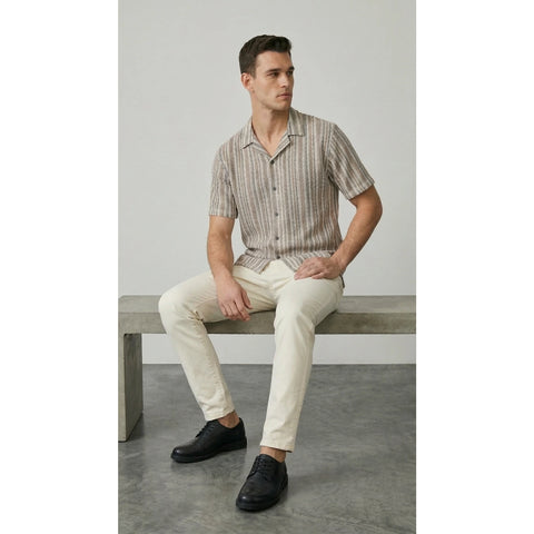 Beige Crochet Stripes Shirt