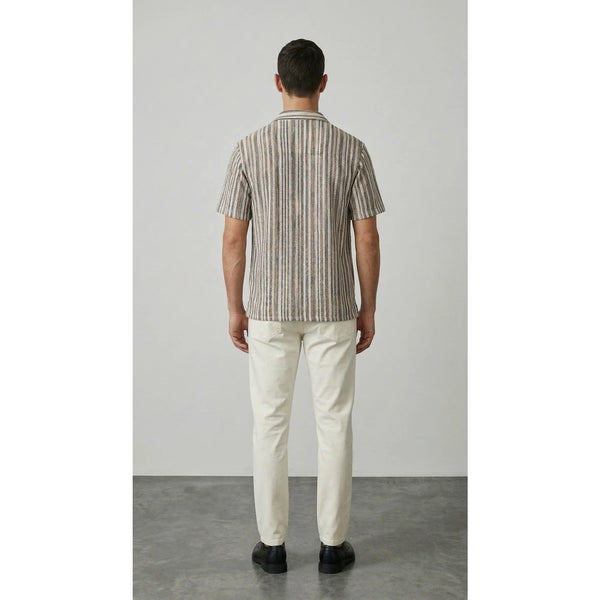 Beige Crochet Stripes Shirt | Montivo Pakistan