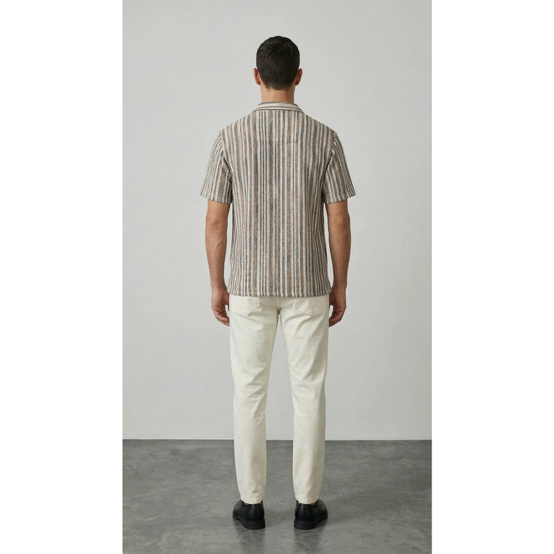 Beige Crochet Stripes Shirt | Montivo Pakistan