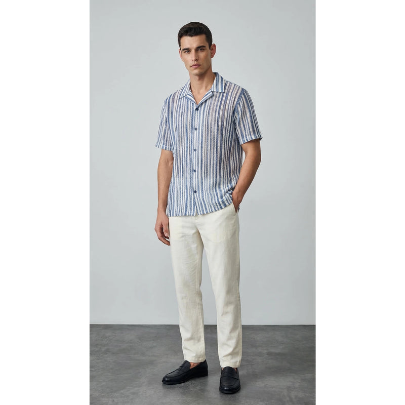 Blue Crochet Stripes Shirt | Montivo Pakistan