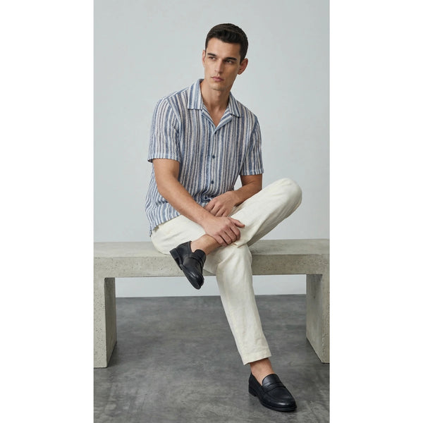 Blue Crochet Stripes Shirt | Montivo Pakistan