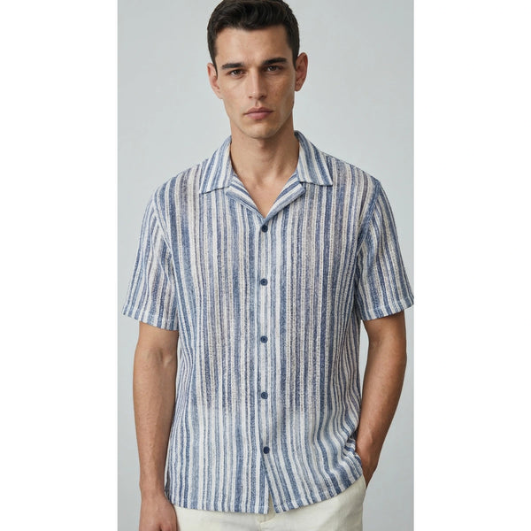 Blue Crochet Stripes Shirt | Montivo Pakistan