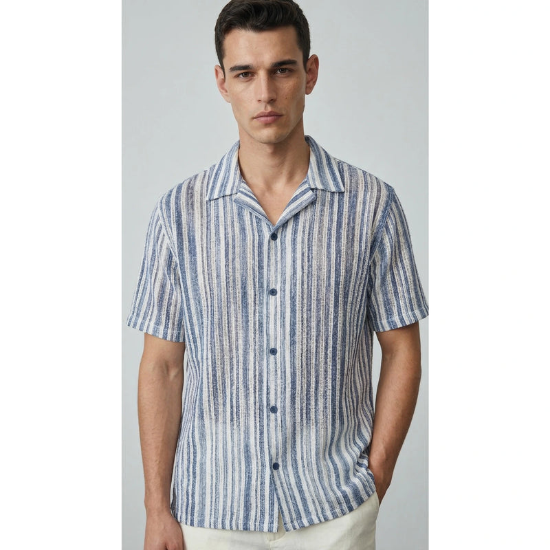 Blue Crochet Stripes Shirt | Montivo Pakistan